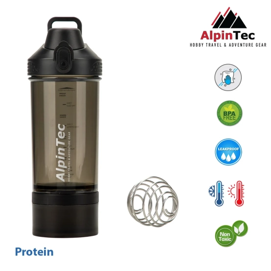 AlpinTec Protein Shaker 550 ml Black – Shaker Bottle with Metal Ball