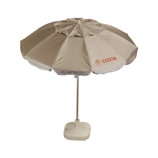 Costa Beach Umbrella 200cm – Aluminum Frame, 10 Ribs, Silver UV Fabric