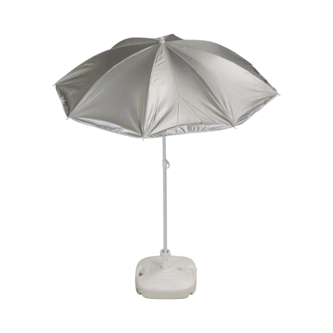 Nylon Silver Beach Umbrella 180 cm – 8 Ribs, UV Silver Fabric, Tilt Mechanism